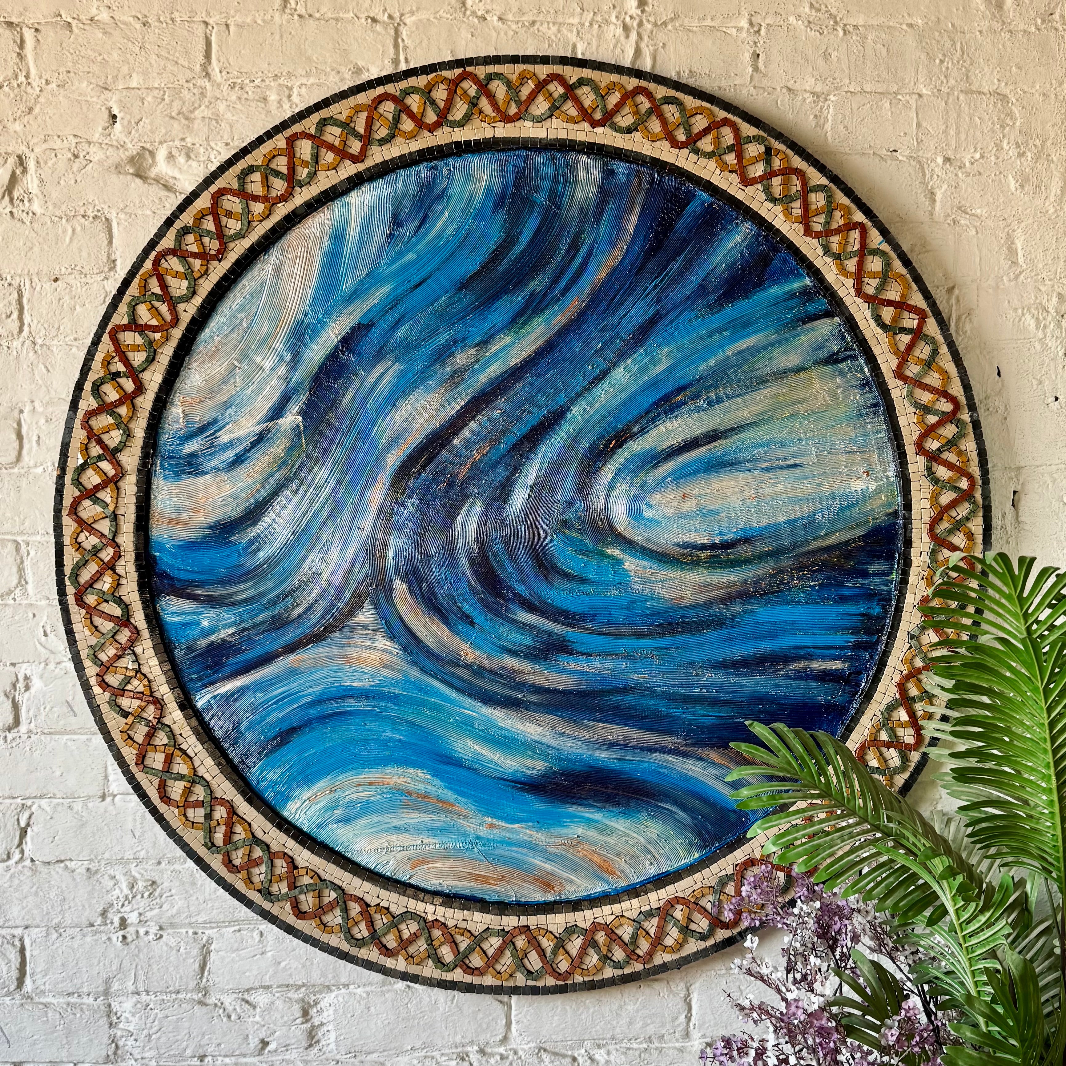 Blue Serenity – Exquisite Mosaic & Textured Artwork with Mesmerizing Fusion